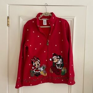 Vintage Christmas Disney Parks Christmas zip up embroidered sweatshirt size L